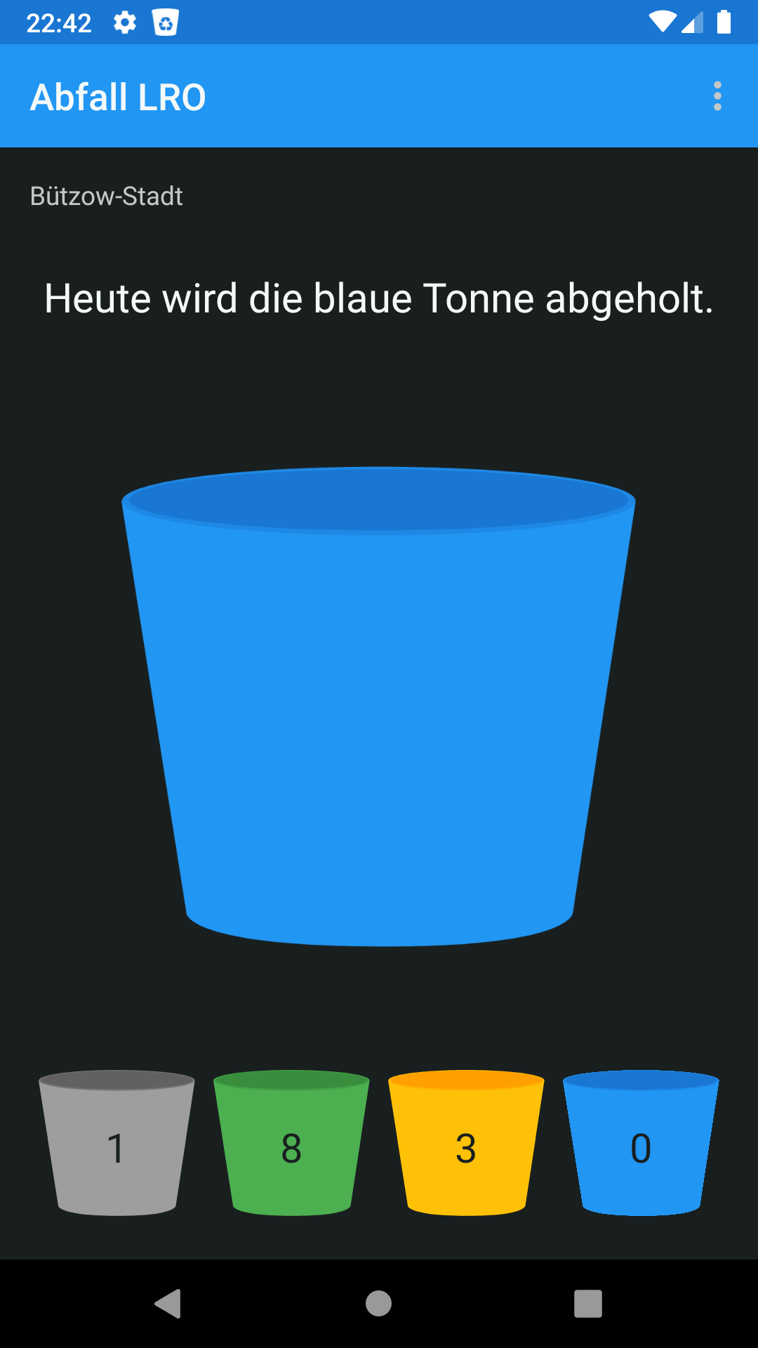 Abfall LRO Blaue Tonne Dunkel